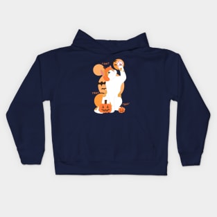 HALLOWEEN PUMPKIN WHITE ORANGE CAT Kids Hoodie